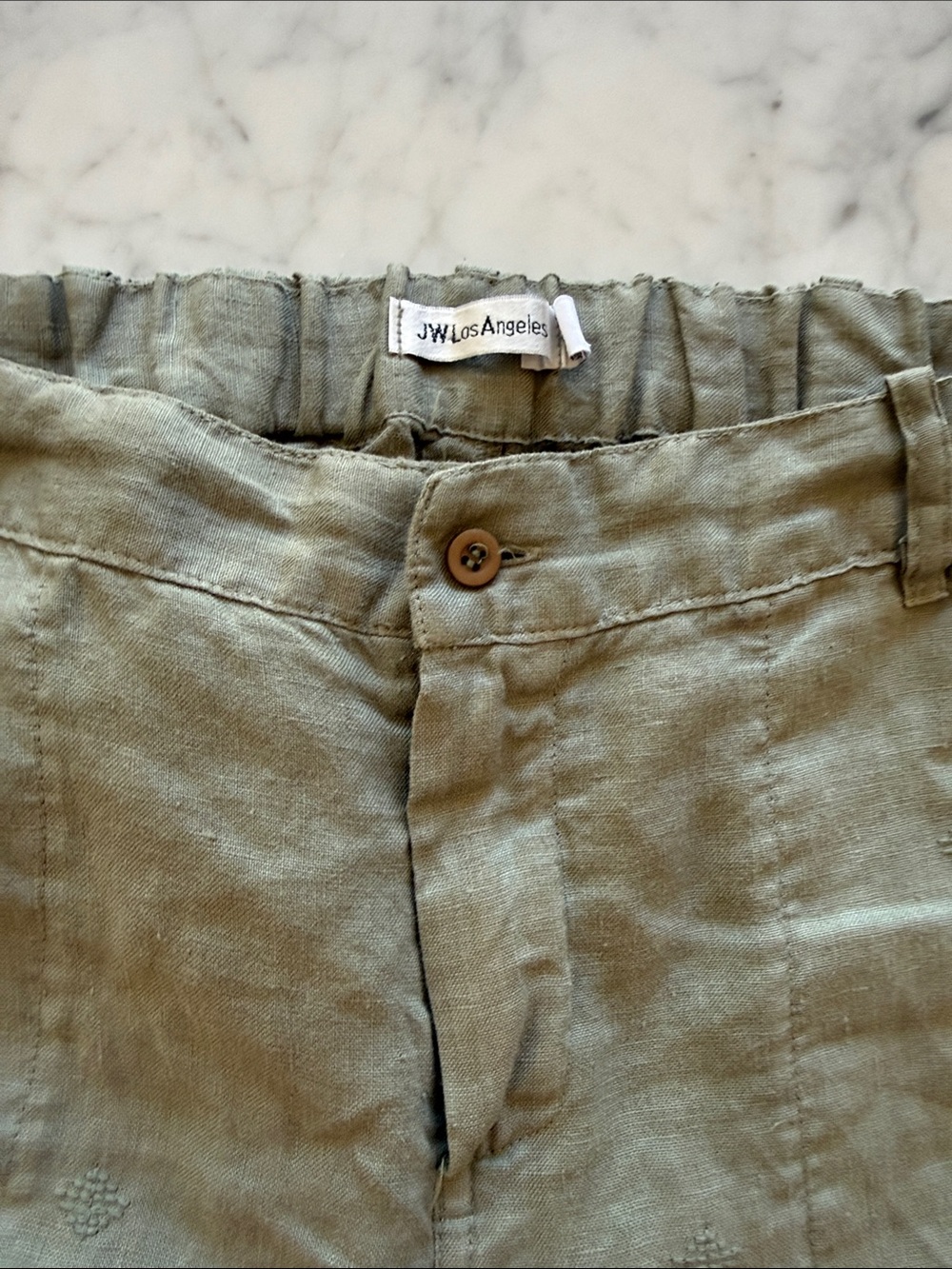 JW Los Angeles linen sage green pants with floral embroidery. Small NWOT - Picture 3 of 6